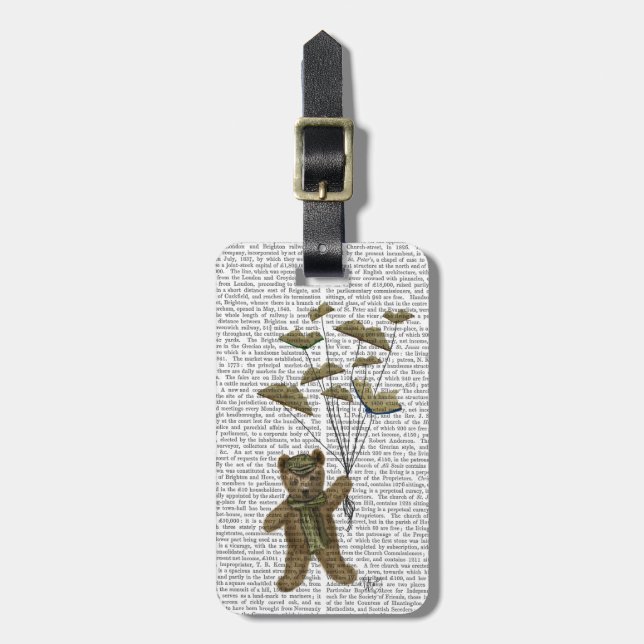 Bear with Book Butterflies Luggage Tag (Front Vertical)