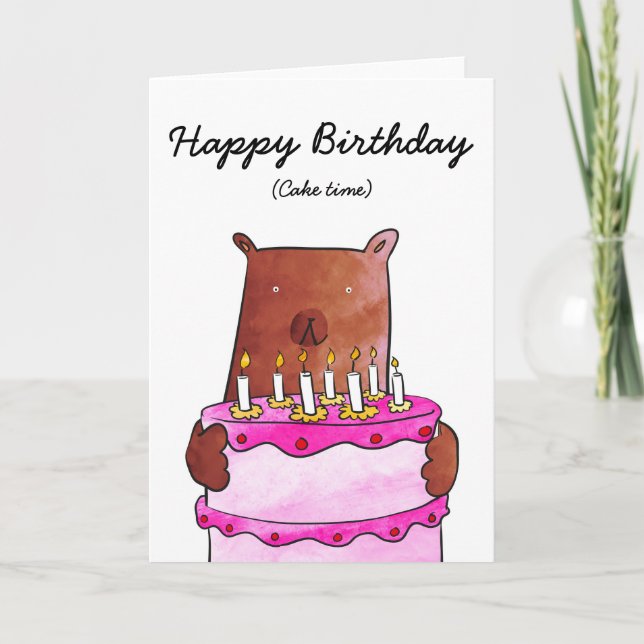 Bear with cake birthday card (Front)