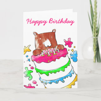Bear with cake birthday card