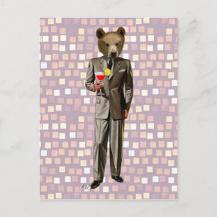 Bear With Cocktail Postcard