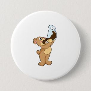 Bear with Coffee Cup 7.5 Cm Round Badge