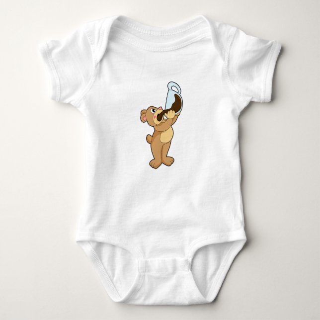 Bear with Coffee Cup Baby Bodysuit (Front)