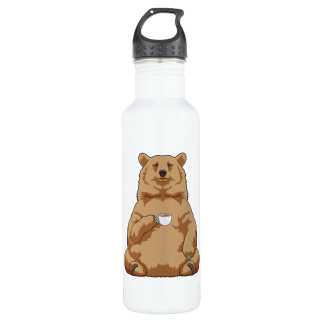 Bear with Cup of Coffee 710 Ml Water Bottle (Front)