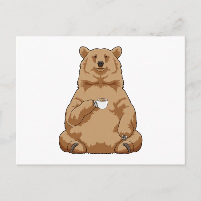 Bear with Cup of Coffee Postcard (Front)