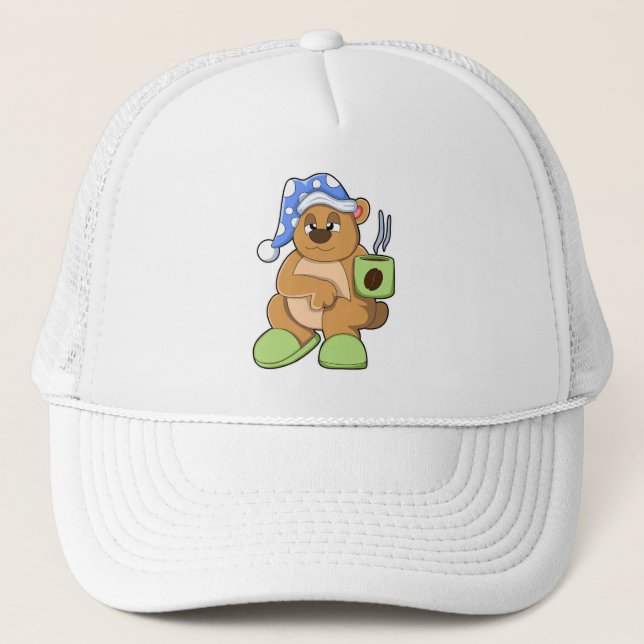 Bear with Cup of Coffee & Sleepyhead Trucker Hat (Front)