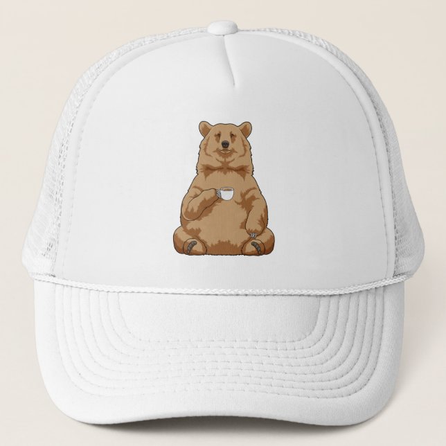 Bear with Cup of Coffee Trucker Hat (Front)