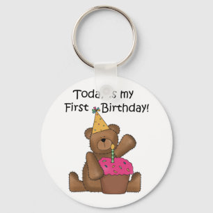 Bear with Cupcake 1st Birthday Tshirts and Gifts Key Ring