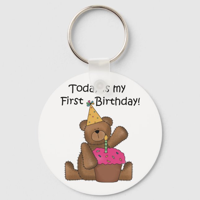 Bear with Cupcake 1st Birthday Tshirts and Gifts Key Ring (Front)