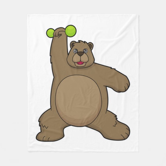 Bear with Dumbbell at Yoga Fitness Fleece Blanket (Front)