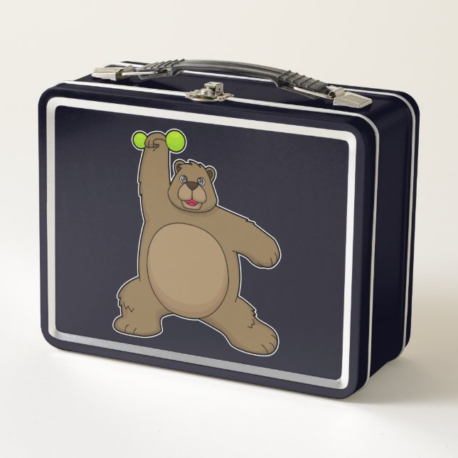 Bear with Dumbbell at Yoga Fitness Metal Lunch Box (Front)