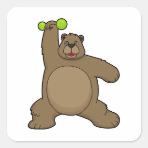 Bear with Dumbbell at Yoga Fitness Square Sticker
