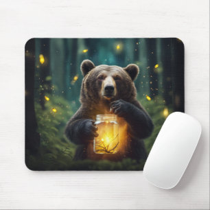 Bear With Fireflies In Jar Mouse Pad