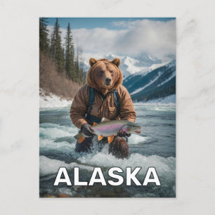 Bear With Fish In Alaska Postcard