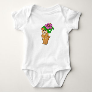 Bear with Flower Hibiscus Baby Bodysuit