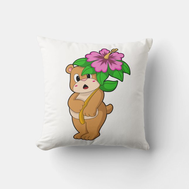 Bear with Flower Hibiscus Cushion (Front)