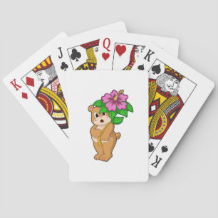 Bear with Flower Hibiscus Playing Cards