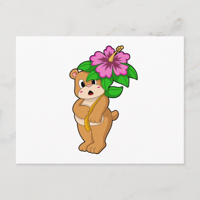 Bear with Flower Hibiscus Postcard (Front)