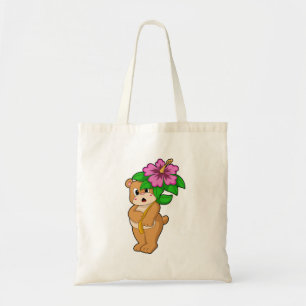Bear with Flower Hibiscus Tote Bag