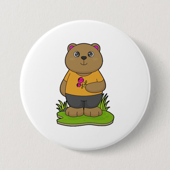 Bear with Flowers 7.5 Cm Round Badge (Front)