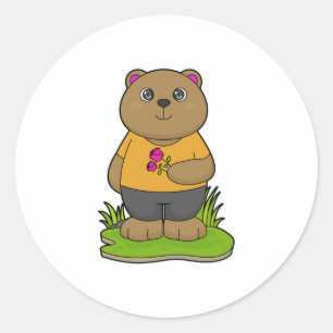 Bear with Flowers Classic Round Sticker