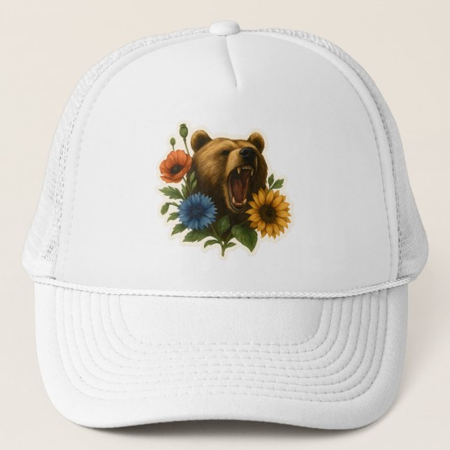 Bear with Flowers Trucker Hat (Front)