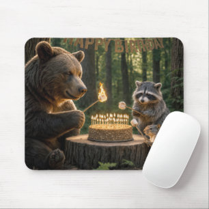 Bear with Friends Roasting Marshmallows Over Cake Mouse Pad