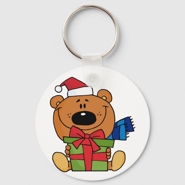 Bear With Gift Holiday Tshirts and Gifts Key Ring (Front)