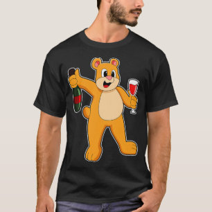 Bear with Glass of Wine Bottle Wine T-Shirt