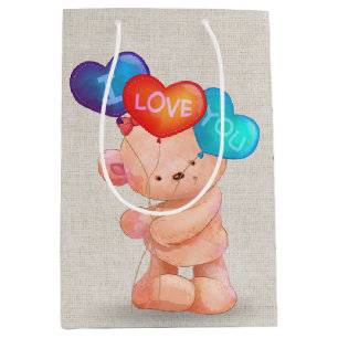 Bear with I Love You Balloons Medium Gift Bag