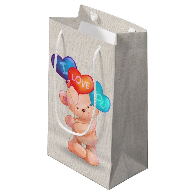 Bear with I Love You Balloons  Small Gift Bag (Front Angled)