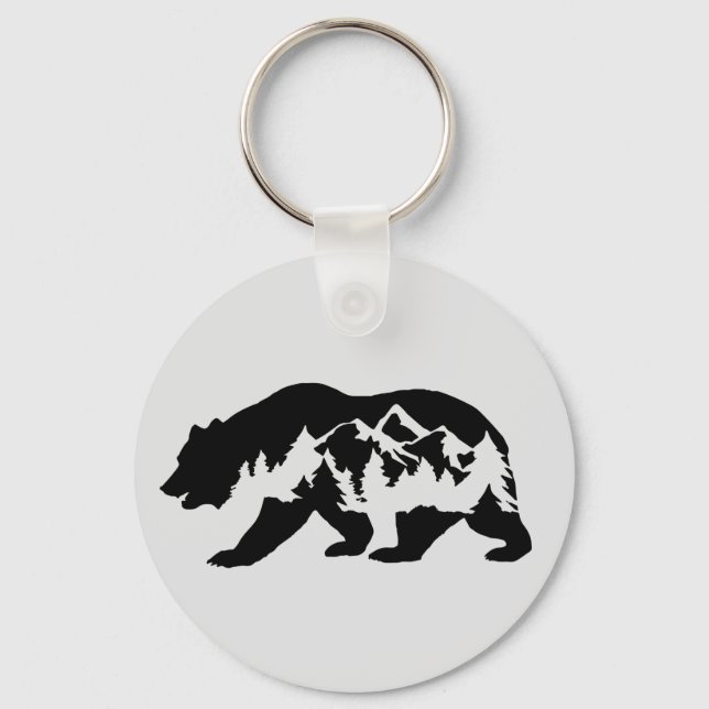 Bear with Mountains & Trees Key Ring (Front)