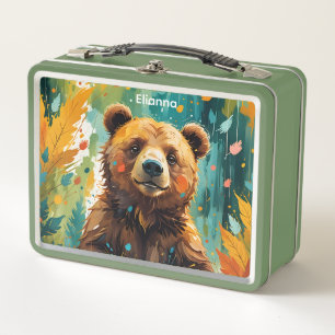 Bear With Painted Background Kid's Metal Lunch Box