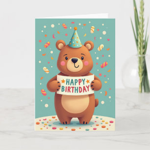 Bear With Party Hat Card