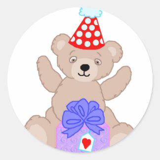 Bear with present-1-t classic round sticker