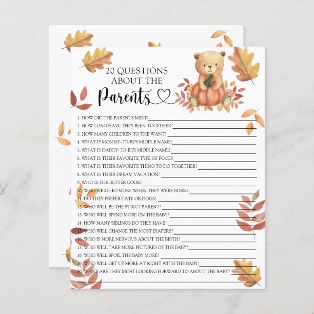 Bear with pumpkin - games about the parents (Front/Back)