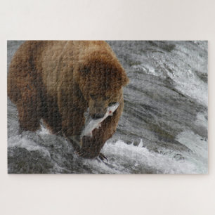 Bear with salmon, Brooks Falls Alaska  Jigsaw Puzzle