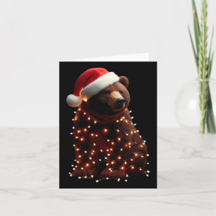 Bear With Santa Hat And Christmas Lights Xmas Brow Card