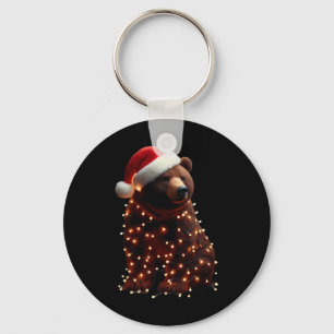 Bear With Santa Hat And Christmas Lights Xmas Brow Key Ring