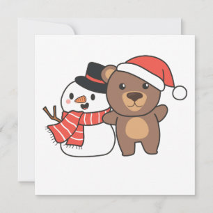 Bear With Snowman In Winter For Christmas Invitati Invitation