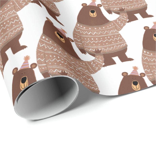 bear with stocking cap wrapping paper (Roll Corner)