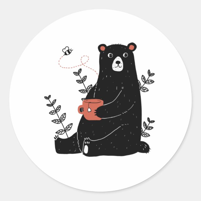 Bear With Tea Classic Round Sticker (Front)