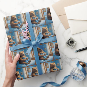 Bear With Teddy Bear On Bed Wrapping Paper