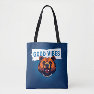 Bear With Vibrant Colours and Good Vibes Text Tote Bag