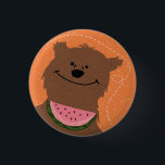 Bear with watermelon 3 cm round badge<br><div class="desc">Vintage style badge with a bear and Watermelon</div>