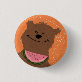 Bear with watermelon 3 cm round badge
