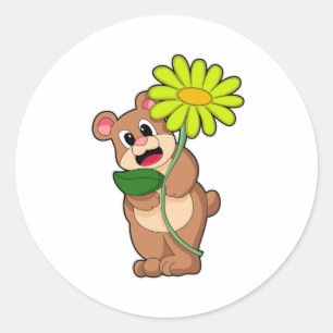 Bear with yellow Flower Classic Round Sticker