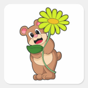 Bear with yellow Flower Square Sticker