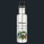 Bear wolf forest animals family vacation name 710 ml water bottle<br><div class="desc">A forest,  woodland landscape with a wolf bear and deer.  Personalise and add a name,  event,  and place.</div>