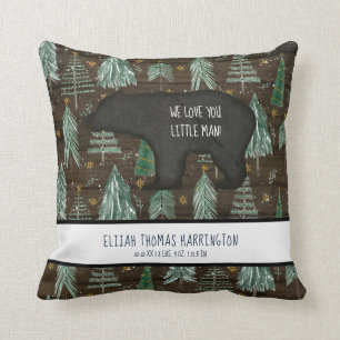 Bear Wood Forest Woodland Baby Nursery Birth Stats Cushion