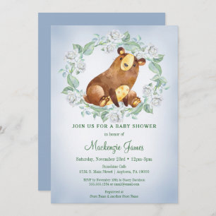 Bear Woodland Baby Shower Invitation Boys Blue